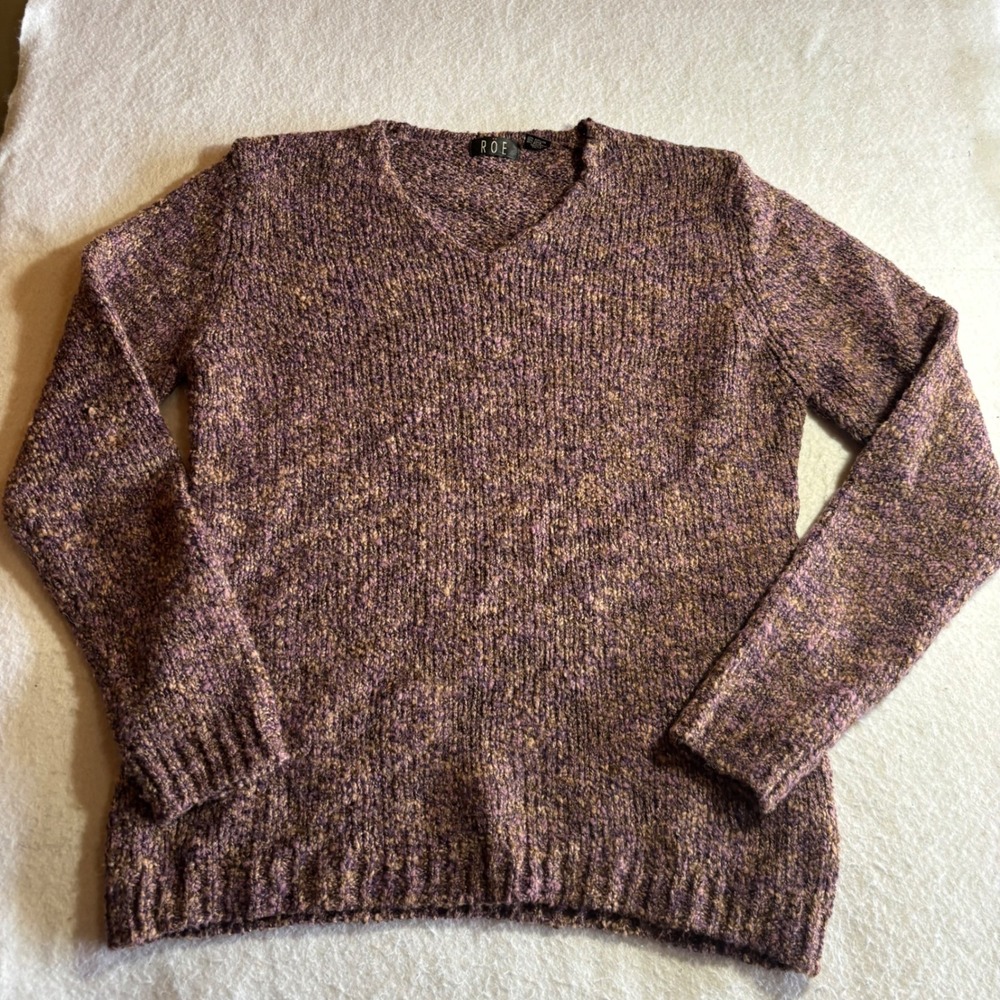 ROE Purple Multi Speckled Knit V Neck Long Sleeve Sweater Women's Size L